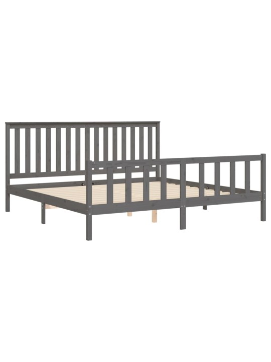 Rám postele s čelem šedý 200 x 200 cm masivní borové dřevo