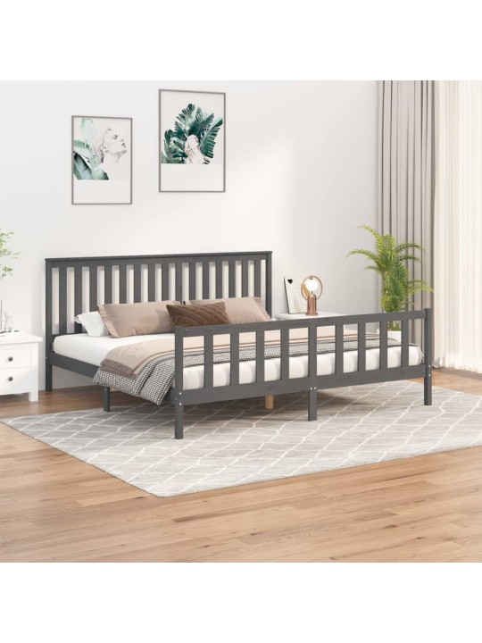 Rám postele s čelem šedý 200 x 200 cm masivní borové dřevo