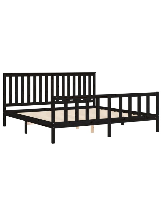 Rám postele s čelem černý 200 x 200 cm masivní borové dřevo