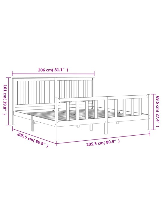 Rám postele s čelem černý 200 x 200 cm masivní borové dřevo