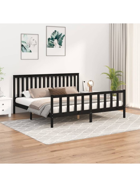 Rám postele s čelem černý 200 x 200 cm masivní borové dřevo