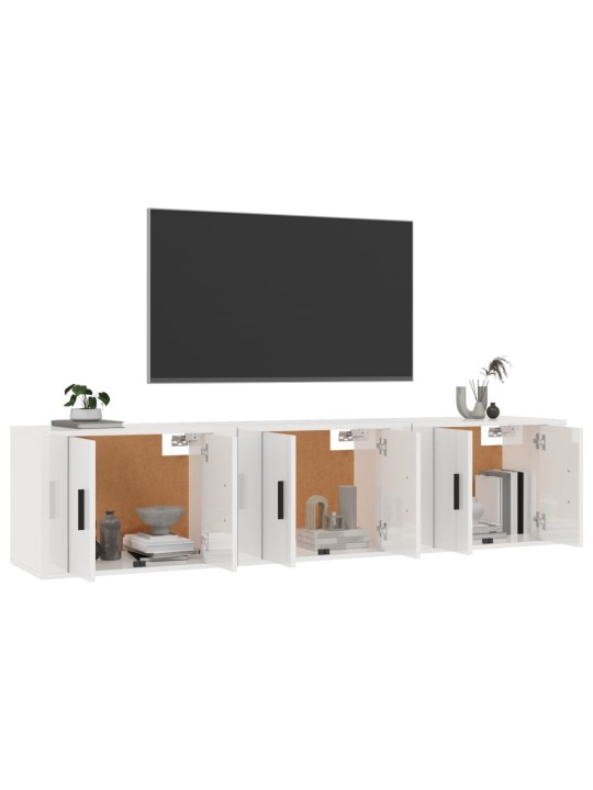 Nástěnné TV skříňky 3 ks bílé s vysokým leskem 57x34,5x40 cm