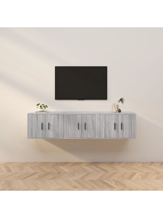 Nástěnné TV skříňky 3 ks šedé sonoma 57 x 34,5 x 40 cm