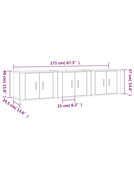 Nástěnné TV skříňky 3 ks hnědý dub 57 x 34,5 x 40 cm