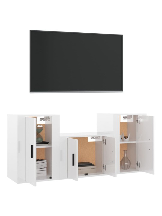 3dílný set TV skříněk bílý s vysokým leskem kompozitní dřevo