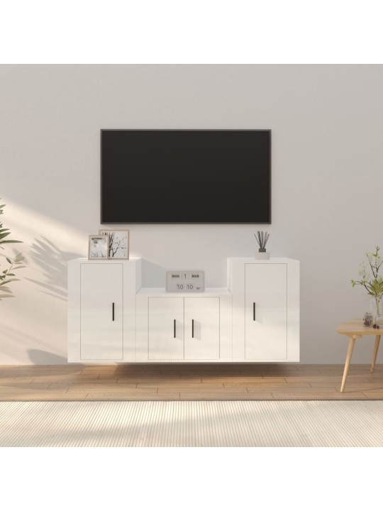 3dílný set TV skříněk bílý s vysokým leskem kompozitní dřevo