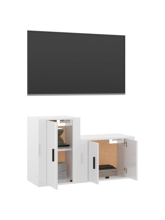 2dílný set TV skříněk bílý s vysokým leskem kompozitní dřevo