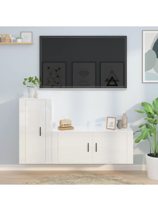 2dílný set TV skříněk bílý s vysokým leskem kompozitní dřevo