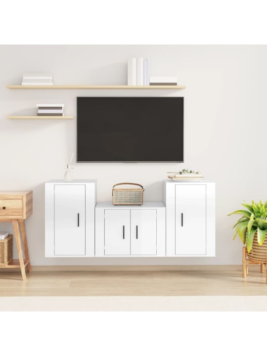 3dílný set TV skříněk bílý s vysokým leskem kompozitní dřevo