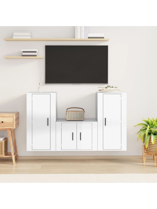 3dílný set TV skříněk bílý s vysokým leskem kompozitní dřevo