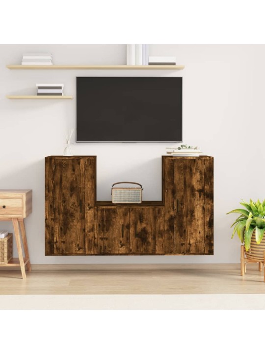 3dílný set TV skříněk kouřový dub kompozitní dřevo