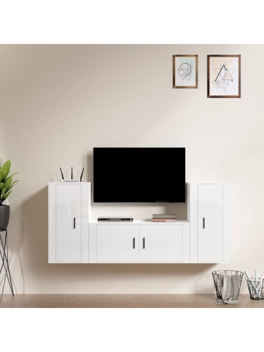 3dílný set TV skříněk bílý s vysokým leskem kompozitní dřevo