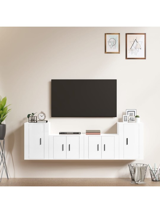 4dílný set TV skříněk bílý s vysokým leskem kompozitní dřevo
