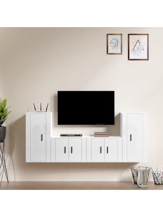 4dílný set TV skříněk bílý s vysokým leskem kompozitní dřevo
