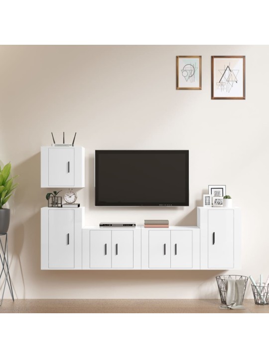 5dílný set TV skříněk bílý s vysokým leskem kompozitní dřevo
