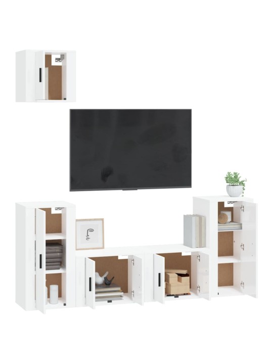 5dílný set TV skříněk bílý s vysokým leskem kompozitní dřevo