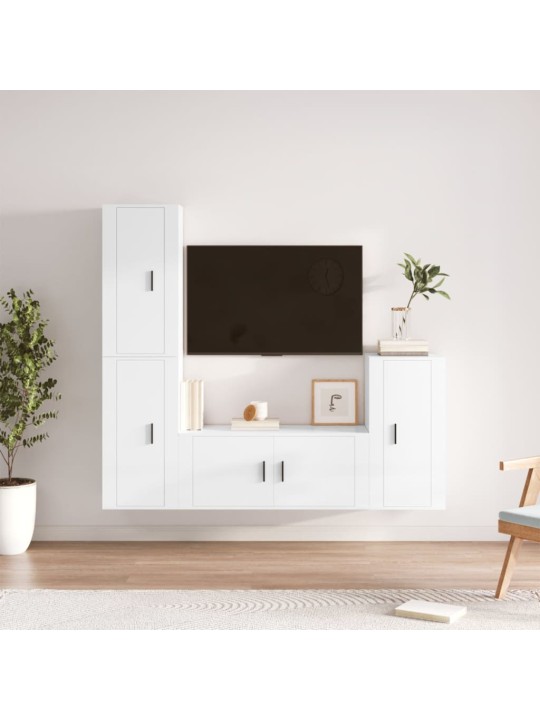 4dílný set TV skříněk bílý s vysokým leskem kompozitní dřevo