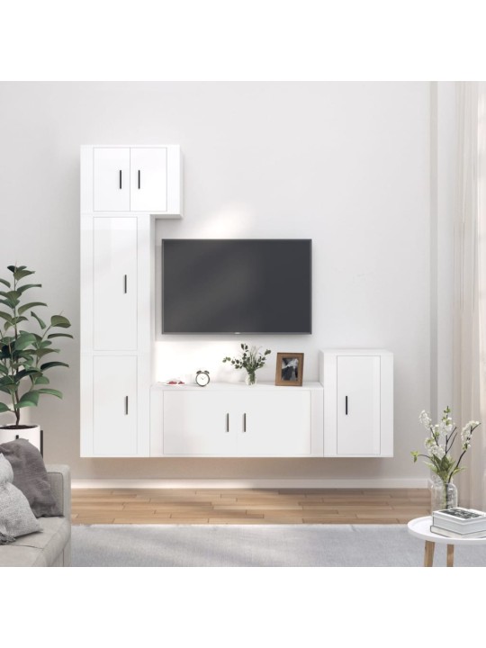 5dílný set TV skříněk bílý s vysokým leskem kompozitní dřevo