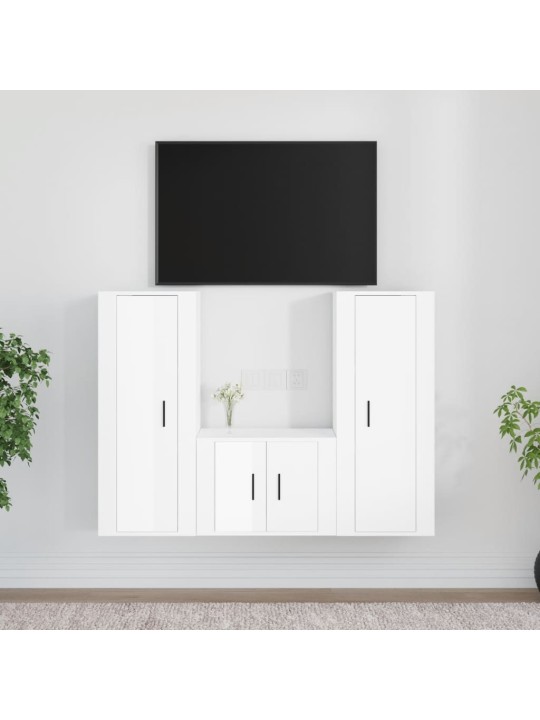 3dílný set TV skříněk bílý s vysokým leskem kompozitní dřevo