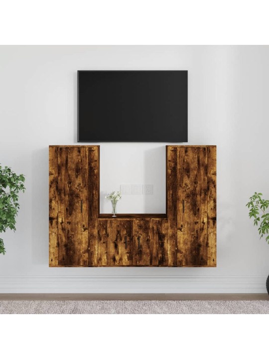 3dílný set TV skříněk kouřový dub kompozitní dřevo
