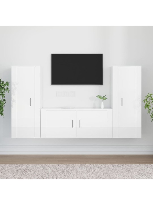 3dílný set TV skříněk bílý s vysokým leskem kompozitní dřevo