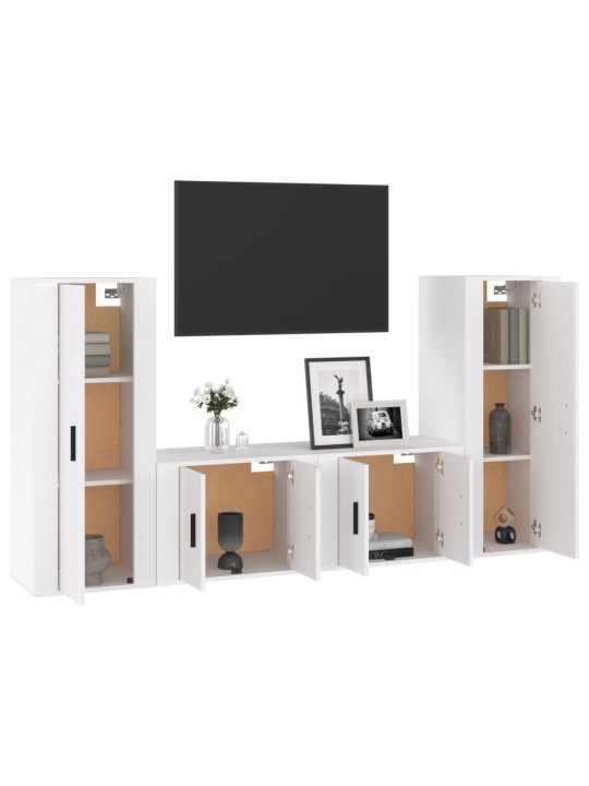 4dílný set TV skříněk bílý s vysokým leskem kompozitní dřevo