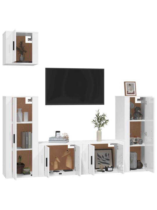 5dílný set TV skříněk bílý s vysokým leskem kompozitní dřevo