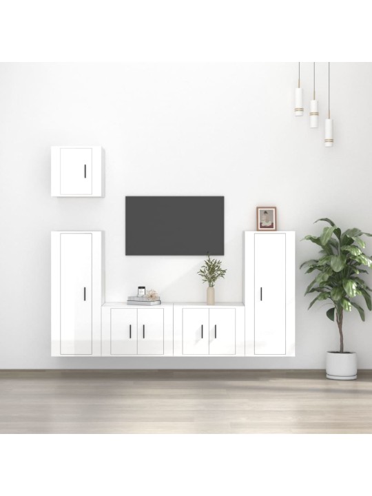 5dílný set TV skříněk bílý s vysokým leskem kompozitní dřevo