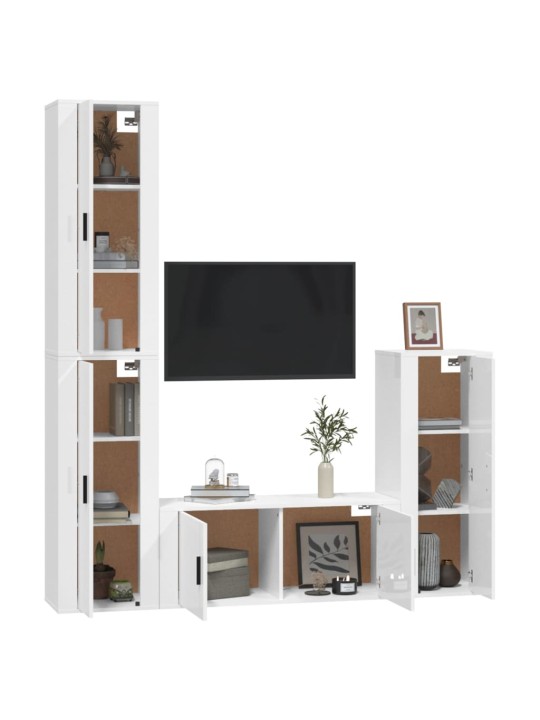 4dílný set TV skříněk bílý s vysokým leskem kompozitní dřevo