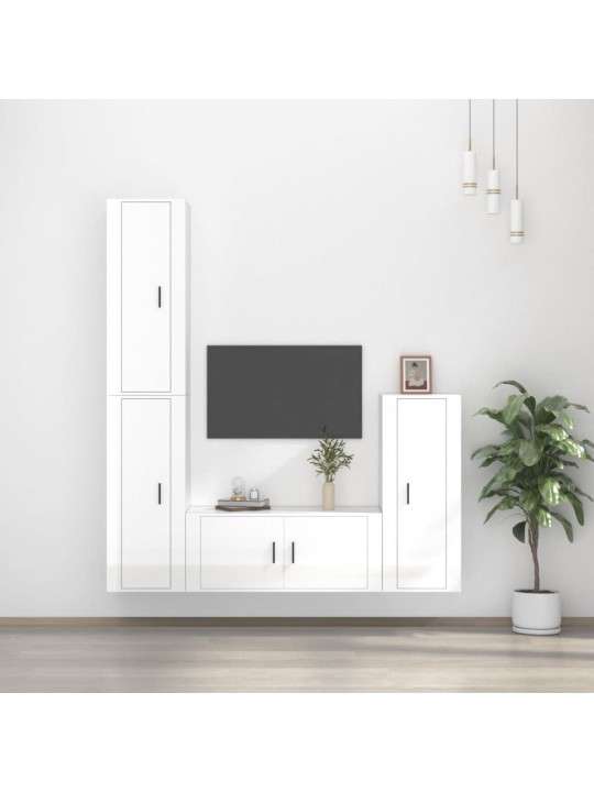 4dílný set TV skříněk bílý s vysokým leskem kompozitní dřevo