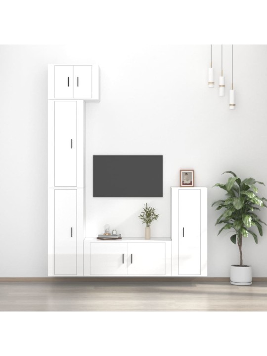 5dílný set TV skříněk bílý s vysokým leskem kompozitní dřevo