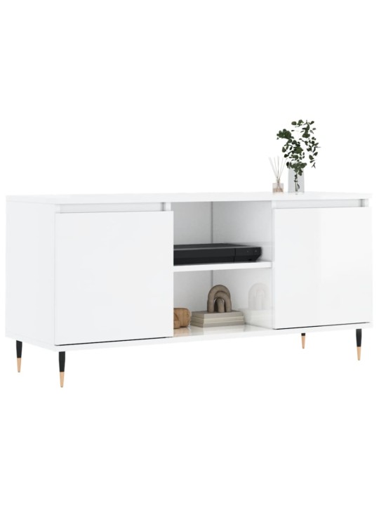 TV skříňka bílá s vysokým leskem 104x35x50 cm kompozitní dřevo