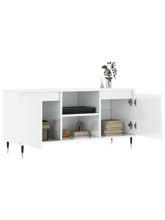 TV skříňka bílá s vysokým leskem 104x35x50 cm kompozitní dřevo