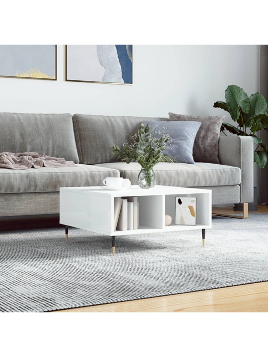 Konferenční stolek lesklý bílý 60 x 60 x 30 cm kompozitní dřevo