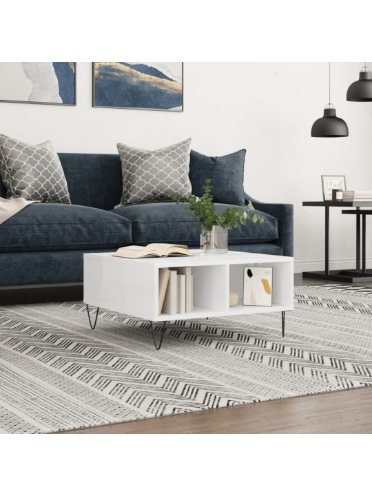 Konferenční stolek lesklý bílý 60 x 60 x 30 cm kompozitní dřevo