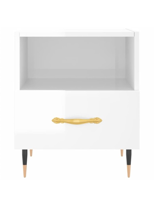 Noční stolek bílý vysoký lesk 40x35x47,5 cm kompozitní dřevo