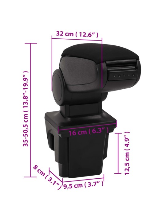 Loketní opěrka do auta černá 16 x 32 x (35–50,5) cm ABS