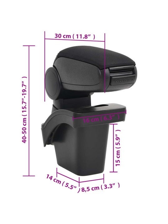 Loketní opěrka do auta černá 16 x 30 x (40–50) cm ABS