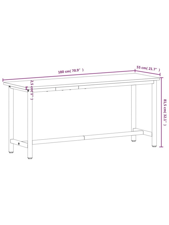 Pracovní stůl 180 x 55 x 81,5 cm masivní bukové dřevo a kov