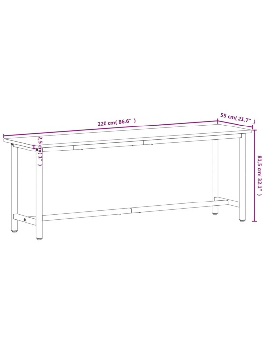Pracovní stůl 220 x 55 x 81,5 cm masivní bukové dřevo a kov