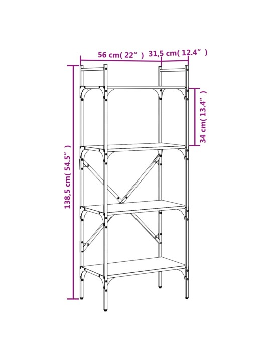 Knihovna se 4 policemi hnědý dub 56 x 31,5 x 138,5 cm kompozit