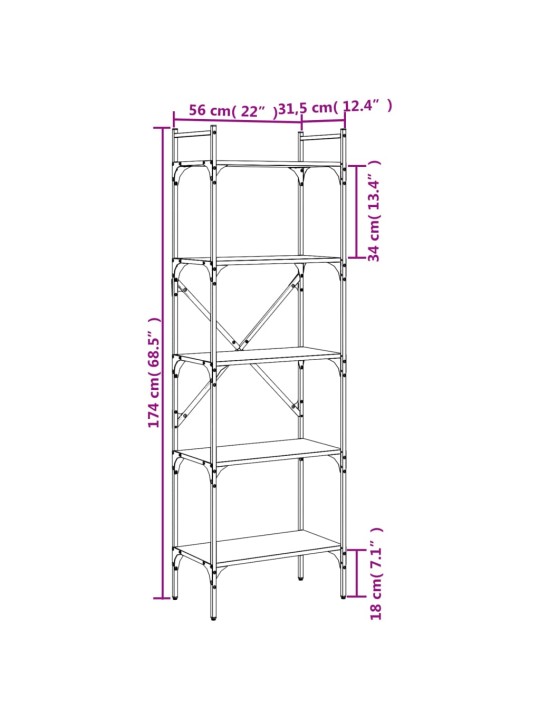 Knihovna s 5 policemi kouřový dub 56 x 31,5 x 174 cm kompozit