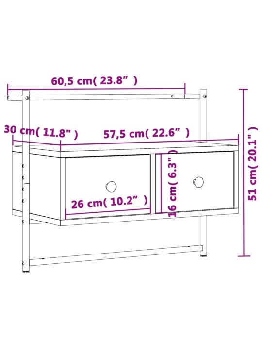 TV skříňka nástěnná kouřový dub 60,5x30x51 cm kompozitní dřevo