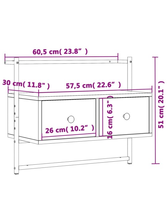 TV skříňka nástěnná hnědý dub 60,5x30x51 cm kompozitní dřevo