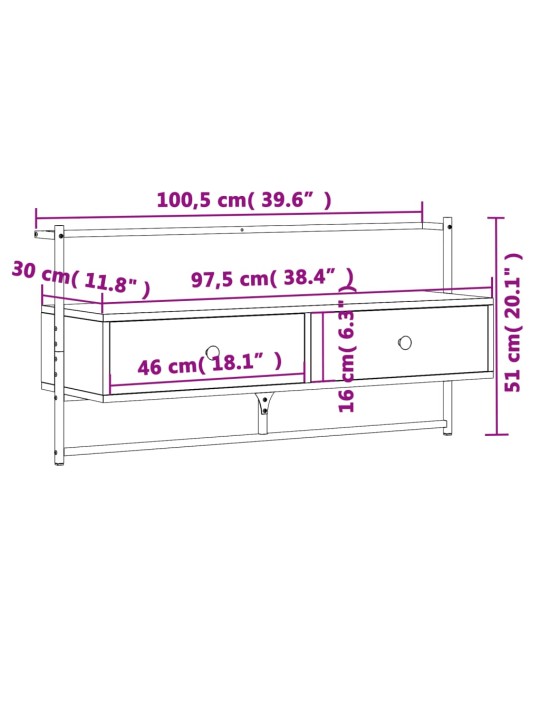 TV skříňka nástěnná hnědý dub 100,5x30x51 cm kompozitní dřevo
