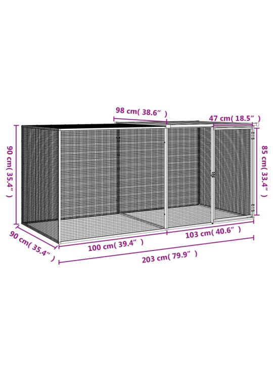 Klec pro kuřata se střechou antracitová 203 x 98 x 90 cm ocel