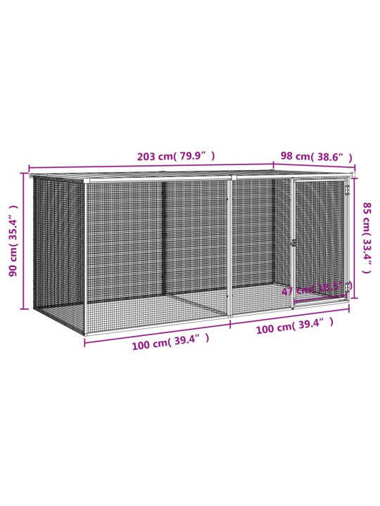 Klec pro kuřata se střechou antracitová 203 x 98 x 90 cm ocel