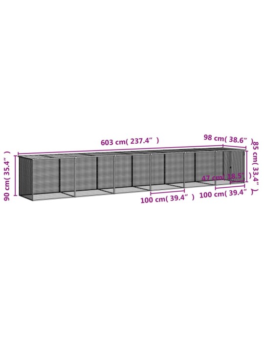 Klec pro kuřata se střechou antracitová 603 x 98 x 90 cm ocel