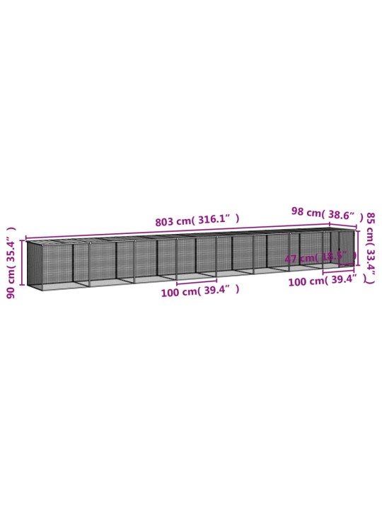 Klec pro kuřata se střechou antracitová 803 x 98 x 90 cm ocel