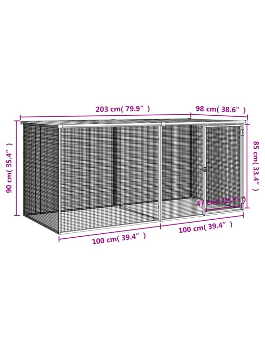 Klec pro kuřata se střechou světle šedá 203 x 98 x 90 cm ocel